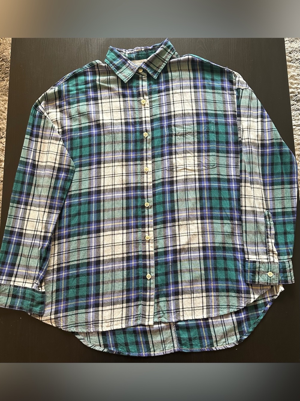 Old Navy Blue, Teal and White Plaid Button-Down Shirt
